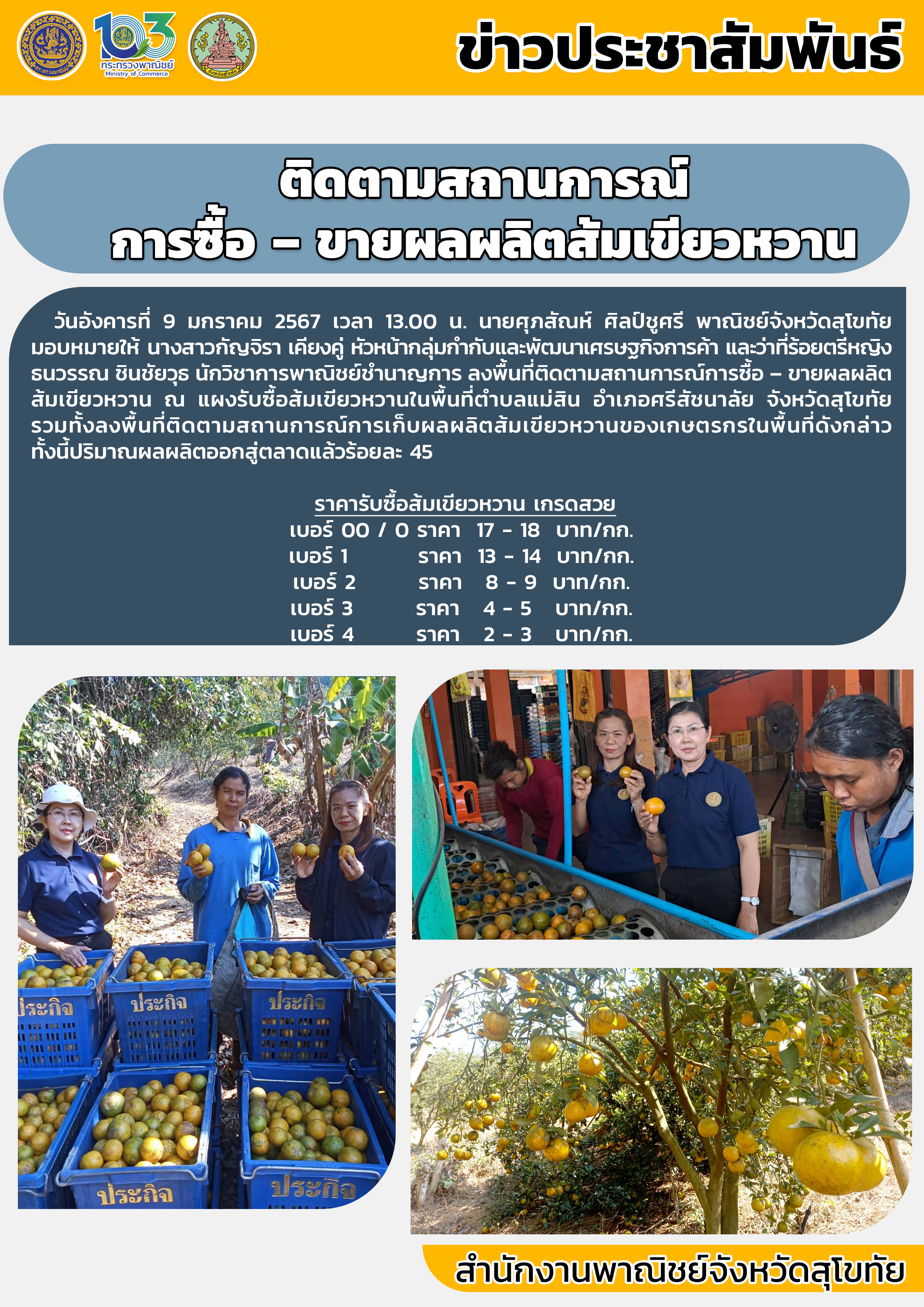 ติดตามสถานการณ์การซื้อ-ขายผลผลิตส้มเขียวหวาน